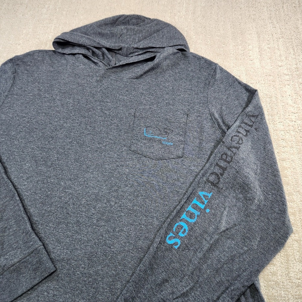 Vineyard Vines Lightweight Hoodie Men XL Gray 100% Cotton Burgee Whale